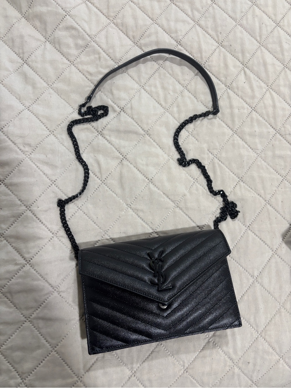 Saint Laurent Cassandre Envelope Chain Wallet in Lambskin
